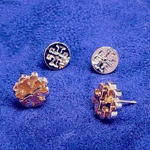 Tory Burch two-tone signature “T” flower studs